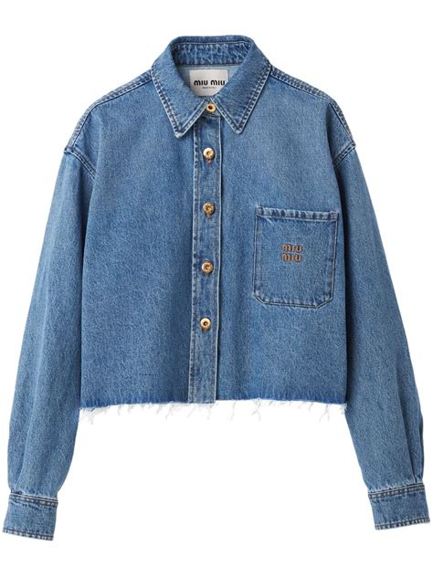 miu miu blue cropped shirt|Miu Miu logo.